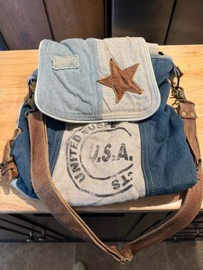 Myra Bag Cream and Brown Canvas Interior Crossbody